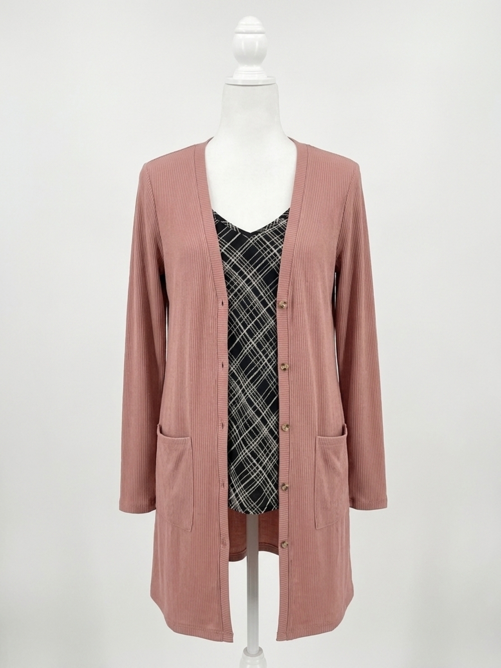 NEW GRACE AND LACE lightweight ribbed cardigan in clay rose